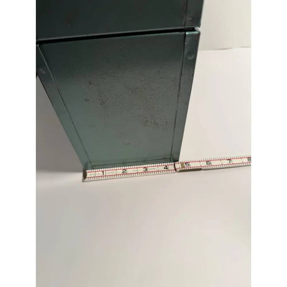 Vintage Metal File Box Hammered Stanley Green 12.5” x 4.5” x 8.5” Latch Handle